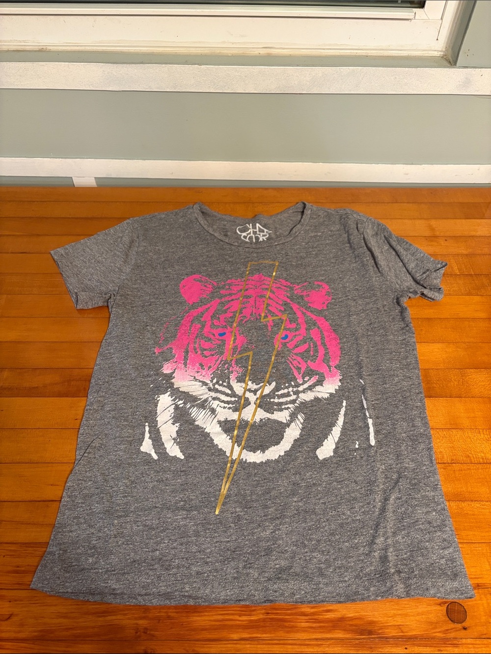 Chaser Gray Tee with Pink Tiger and Gold Lightning